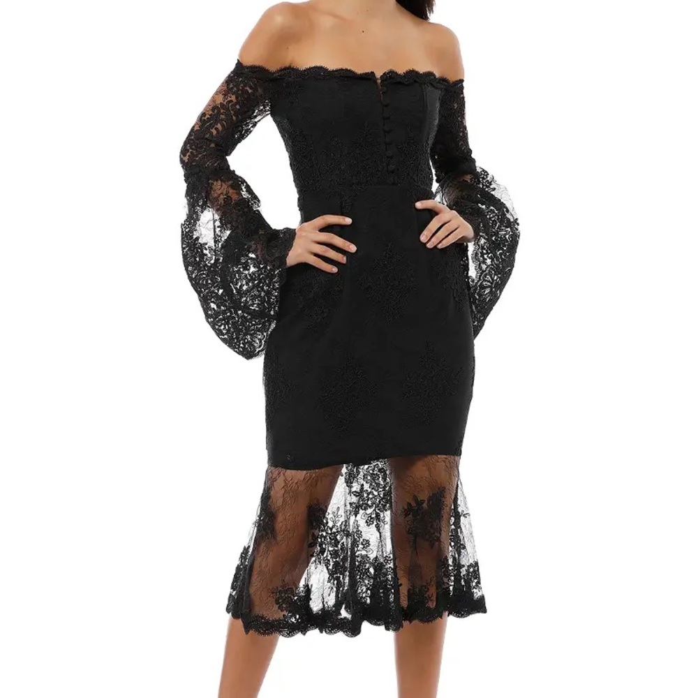Nicholas Octavia Black Lace Corset Midi Dress Size 4